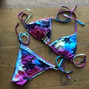 Palms and sunset print bikini